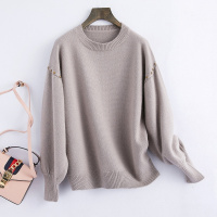 女款简约通勤圆领宽松羊毛毛呢衫