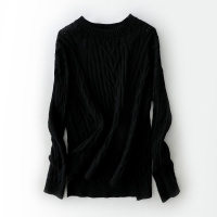 女式休闲通勤圆领宽松插肩袖条纹毛呢针织衫