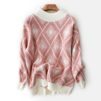 女式直筒圆领拼接落肩袖针织衫