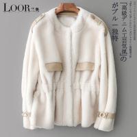 兰奥新款 海宁短款女装修身羊剪绒 复合皮毛一体皮外套