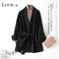 兰奥新款双面呢大衣女中长款羊毛呢子外套