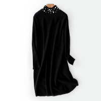 女款时尚中长款订珠高领插肩袖针织衫