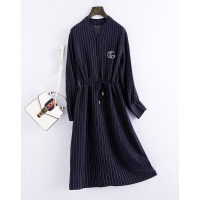 2018秋冬新款女式休闲圆领直筒单排扣系带兔毛长款针织衫