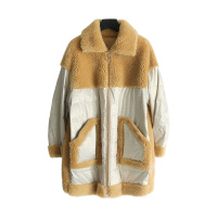 兰奥2019秋冬新款复合皮毛一体女装羊毛皮草白鸭绒羽绒服拼接中长款