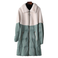 兰奥2019冬季新款休闲保暖羽绒服白鸭绒拼接羊毛皮草外套女装