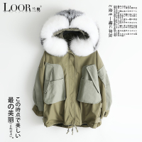 兰奥2019海宁冬季新款时尚潮流女款连帽狐狸毛领兔毛内胆派克服皮草外套