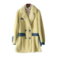 兰奥2019冬季新款 颗粒羊毛羽绒拼接皮草外套女装中长款翻领大衣