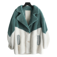 兰奥女式休闲西装领单排扣复合皮毛一体大颗粒羊毛皮草外套