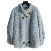 兰奥【100%羊毛】女式时尚立领牛角扣复合皮毛一体艾美丽羊毛皮草外套