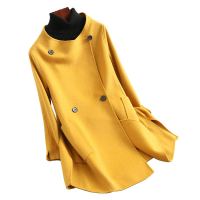 兰奥女式通勤双排扣双面呢羊毛毛呢大衣