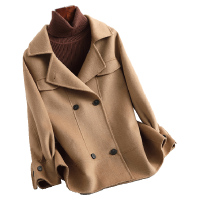兰奥女式时尚直筒西装领双排扣双面呢羊毛毛呢大衣