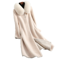 女式休闲长款斯蒂娜羊剪绒大衣复合皮毛一体狐狸毛领羊毛皮草外套