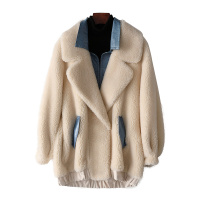 兰奥2019秋冬新款羊毛皮草西装领复合皮毛一体短款大衣长袖反季女
