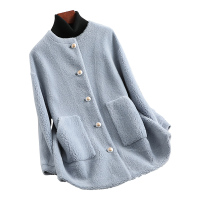 兰奥羊剪绒圆领潮流外套羊毛皮草大衣女中长款