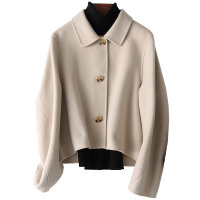 女式时尚街头方领单排扣羊毛毛呢双面呢外套