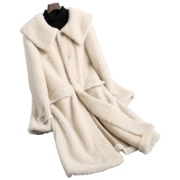 女式时尚潮流中长款大颗粒羊剪绒大衣复合皮毛一体皮草外套