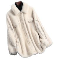 女式时尚中长款铆钉大小颗粒羊剪绒大衣羊毛皮草外套