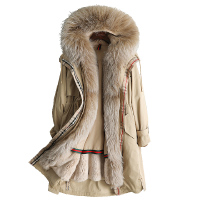 女式时尚长款獭兔毛内胆貉子毛领派克服皮草大衣