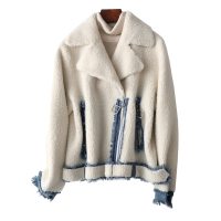 兰奥2020秋冬新品 短款西装领羊毛皮草颗粒拉链大衣海宁女装反季