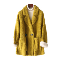 女式休闲双排扣复合皮毛一体小驼绒羊毛皮草外套