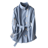 女式时尚立领系带真皮绵羊皮潮流单皮外套