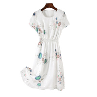 兰奥短袖印花小清新收腰连衣裙