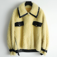 女式休闲拼接款气质短款羊剪绒艾美丽羊毛皮草外套