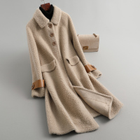 女式时尚直筒拼接绵羊皮斯蒂娜羊剪绒大衣复合皮毛一体皮草外套