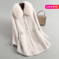 女士气质狐狸毛北极绒艾美丽拼接大衣复合皮毛一体羊毛皮草外套