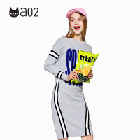 a02A.PLUS时尚拼色风字母图案修身长款毛衣裙女保暖DES5B0071ST