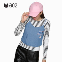 a02商场同款甜美条纹牛仔吊带背心两件套T恤DES5BW061KT