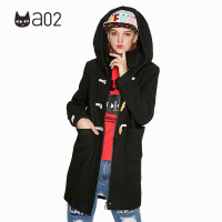 a02秋冬款学院风矮个子学生中长款牛角扣连帽毛呢大衣外套女DTS6C0381CT