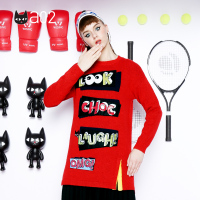 a02商场同款亮片字母开叉下摆针织连衣裙D1S1A1191DR