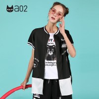 a02商场同款拼接撞色前短后长拉链短袖外套D1S1B1141KC