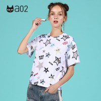 a02新款针织小黑图案口袋百搭基本款T恤女夏DTT2C0301KT