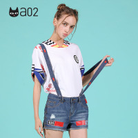 a02商场同款时尚少女俏皮减龄毛边可拆卸牛仔背带裤短裤D1S3E0061PN