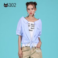 a02商场同款简约翻领假两件下摆系带衬衫女D1S5A1421BL