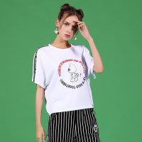 a02新款个性胶印图案长飘带蝙蝠袖宽松T恤女DTT1B0151KT