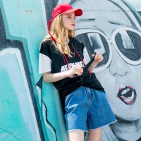 a02新款少女时尚抽绳字母图案短袖T恤连衣裙女夏DTT2C0401DR