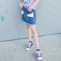 a02新款时尚不规则贴布毛边A字裙半身裙牛仔裙女DTT2D0331SK