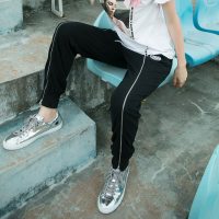 a02新款时髦玩酷拉链抽绳宽松休闲运动长裤女夏DTT2C0331PN