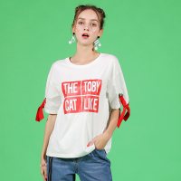 a02新款潮流韩范印花系带chic宽松短袖T恤女夏DTT2D0171KT