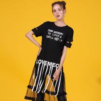 a02新款时尚镂空袖子网纱透视裙摆T恤连衣裙D1S5A0891DR