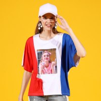 a02新款潮流印花蝴蝶结拼色宽松短袖T恤女夏DTT2E0491KT