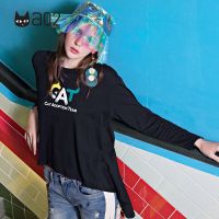 a02新款潮流字母印花前短后长薄款宽松显瘦T恤女DTT5A0251KT