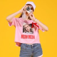 a02新款潮流韩范印花蝴蝶结前短后长宽松短袖T恤女DTT2E0151KT