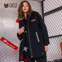 a02新款韩版秋冬刺绣连帽保暖毛呢大衣女外套DTT6C0201CT