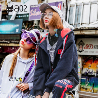 a02新款春秋韩版宽松印花短款上衣连帽外套女潮DTT5B0061KC