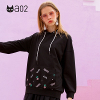 a02新款春秋韩版宽松显瘦口袋长袖连帽卫衣女潮DTT5A0201KT