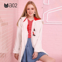 a02新款秋冬少女萌趣刺绣抽绳中长毛毛外套chic女DTT6C0451KC